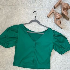 Zara- Green puff sleeve dress with buttons size M